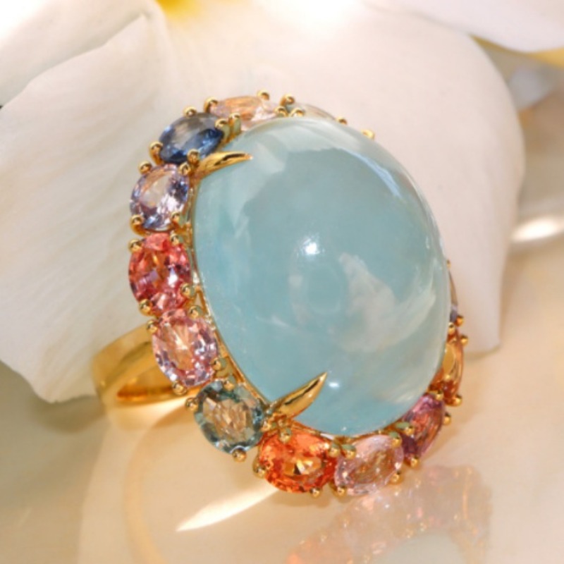 Exquisite Luxury Synthetic Oval Egg Shape Moonstone Ring